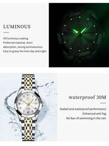 OLEVS. OLEVS Womens Watch Fashion Dress Diamond Female Watches For Ladies Analog Quartz Stainless Steel Waterproof Luminous Day Date Two Tone Wristwatch - 金白 - 查看 5