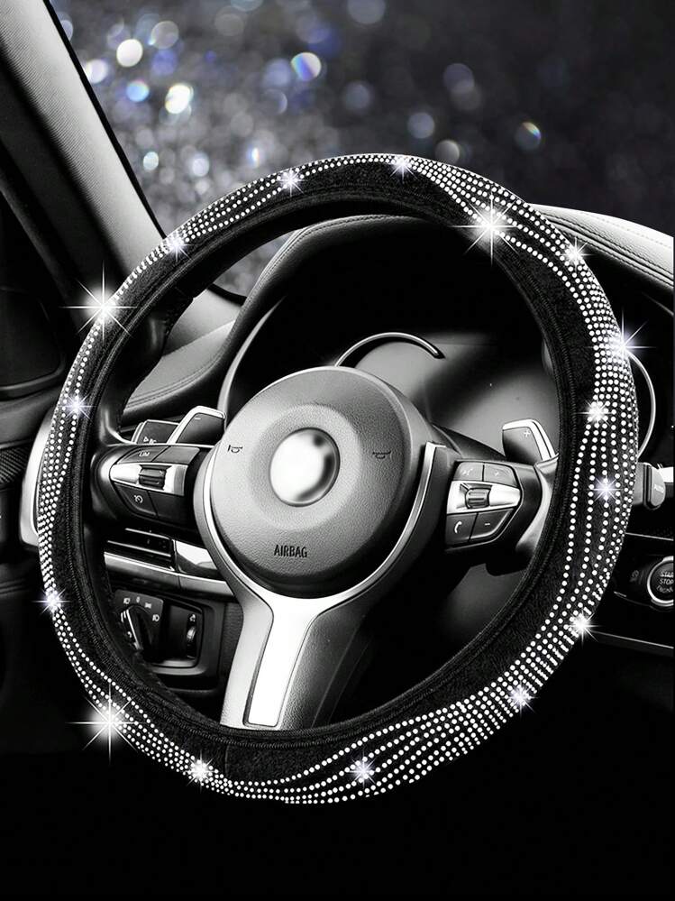 1pc Shiny Pink Diamond Studded Steering Wheel Cover With Crystal Rhinestones Breathable Anti Slip Automotive Protector Fits 14.2 15.3 Inches SHEIN