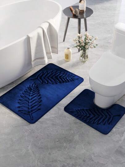 1pc Leaf Pattern Carpet, Minimalist Style Polyester Fiber Rectangle Memory Foam Absorbent Mat, Suitable For Bathroom, Toilet, Living Room, Home Use