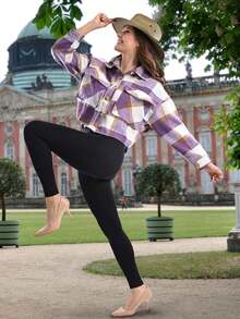 Basic Jacket For Women With Bags Casual Fashion - Purple - View 3