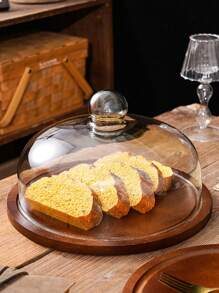 1 件装相思木蛋糕架，带透明玻璃圆顶盖，多功能蛋糕架、餐盘、蔬菜架、零食水果展示架，适用于家庭生日派对婚礼、桌面装饰圣诞礼物