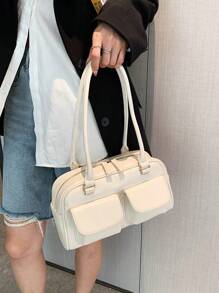 Large Capacity Commuting Pu Solid Color Simple Style Ladies' Shoulder Bag, Fashionable And Versatile For Daily Shopping, Dating, Traveling, Gifting