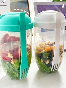 1入組帶蓋沙拉杯、可攜帶式沙拉製作用叉子和調味料容器,適用於保持身材健康、搭配新鮮水果和蔬菜的早餐和餐前準備
