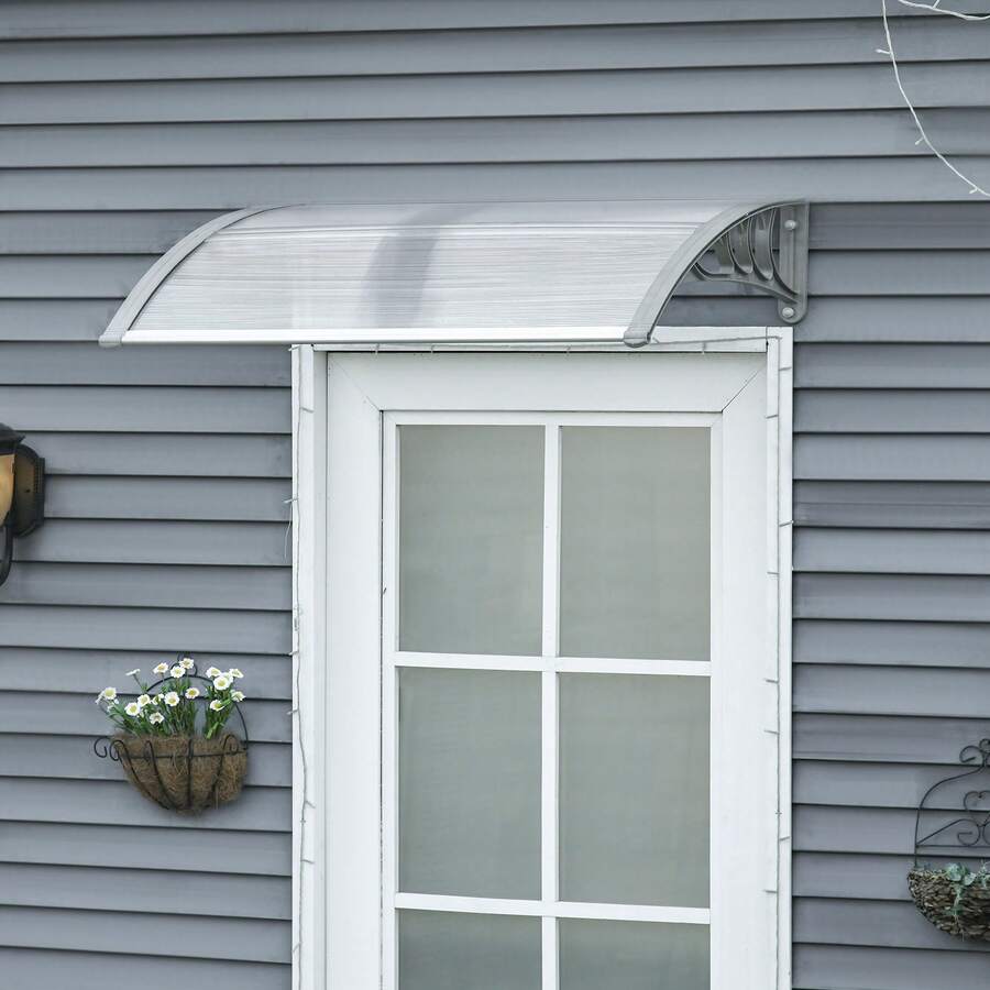 Pensilina Tettoia da Esterno 100x75cm in Policarbonato per Balcone Porte e Finestre Resistente ai Raggi UV, Argento - Tagli Unica - Visualizzare 1