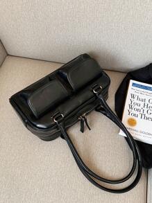 女性大容量通勤pu純色簡約風肩膀袋,時尚美觀,適合日常使用、購物、約會、旅行和送禮 - 黑色 - 查看 11