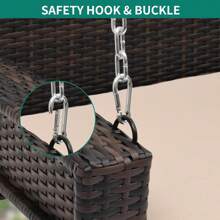 Homnibu Wicker Hanging Porch Swing Chair Outdoor Brown Rattan Patio Swing Lounge W/ 2 Back Cushions Capacity 770lbs For Garden, Balcony, Living Room, Beige - 米色 - 查看 3