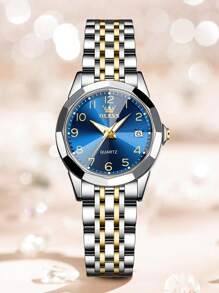 OLEVS. OLEVS Womens Watch Fashion Dress Diamond Female Watches For Ladies Analog Quartz Stainless Steel Waterproof Luminous Day Date Two Tone Wristwatch - VÀNG XANH - Xem 2