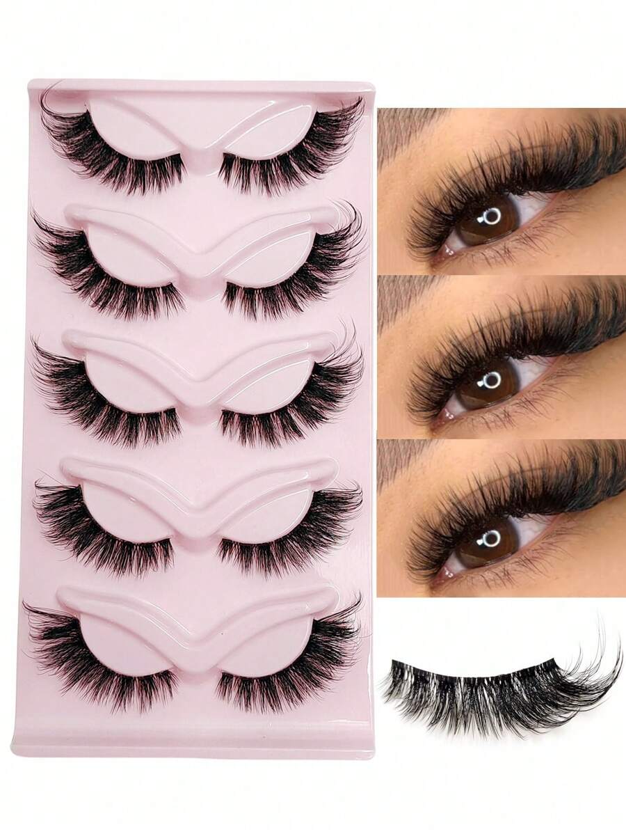 Asiteo 5 Pairs Cat Eye False Eyelashes, Transparent Stem, Fluffy & Soft, Makeup Eyelash Extensions - Black - View 1