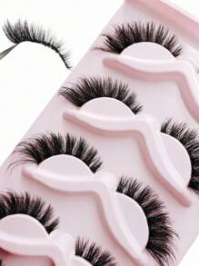 Asiteo 5 Pairs Cat Eye False Eyelashes, Transparent Stem, Fluffy & Soft, Makeup Eyelash Extensions - Black - View 5