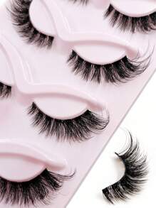 Asiteo 5 Pairs Cat Eye False Eyelashes, Transparent Stem, Fluffy & Soft, Makeup Eyelash Extensions - Black - View 2