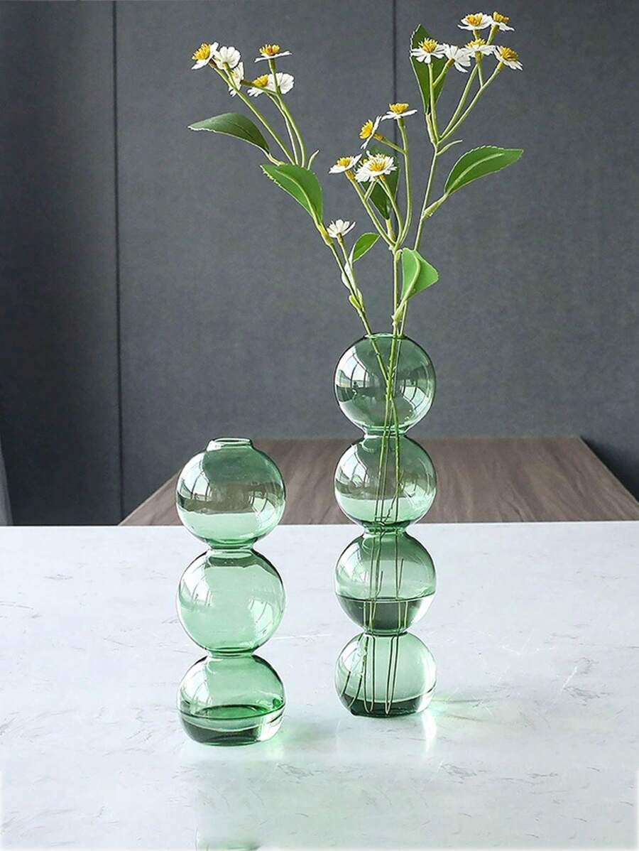 Korean Ins Style Bubble Glass Flower Vase For Hydroponic Plants, Fresh Flowers, Tulip. Living Room Decoration Gifts Birthday Graduation Home Decor Glass Vase - Green - View 1