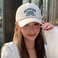 1 pièce Casquette de baseball à visière incurvée, design avec lettres brodées, convient pour une utilisation quotidienne au printemps et en été, style casual de rue