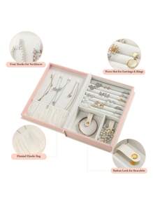 CASEGRACE 1PC Book Shape PU Leather Jewelry Box Organizer Earring Ring Necklace Jewellery Storage For Wedding Birthday Gift Case, Gifts Back To School