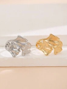 1 pieza Anillo de diseño asimétrico con textura con forma de rama y hoja de Ginkgo, adecuado para mujeres - Ginkgo biloba - Ver 5