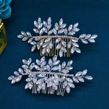 1pc Rhinestone Decorated Silver Bridal Hair Comb, Suitable For Weddings, Banquets And Parties