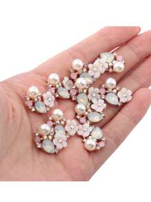 5pcs Faux Pearl Rhinestone Buttons Flat Electroplated Hair Clips Diy Craft Sewing Clothing Accessories Wedding Decoration