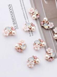 5pcs Faux Pearl Rhinestone Buttons Flat Electroplated Hair Clips Diy Craft Sewing Clothing Accessories Wedding Decoration