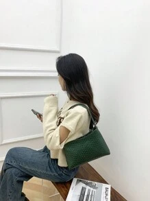 1個時尚編織圖案女式肩袋,簡約經典石紋防水pu皮腋下袋,女性時尚多功能手提包手機包,化妝包錢包,口紅香水鑰匙大容量手提式卡片收納袋,母女之間的最愛 - 彩色 - 查看 11