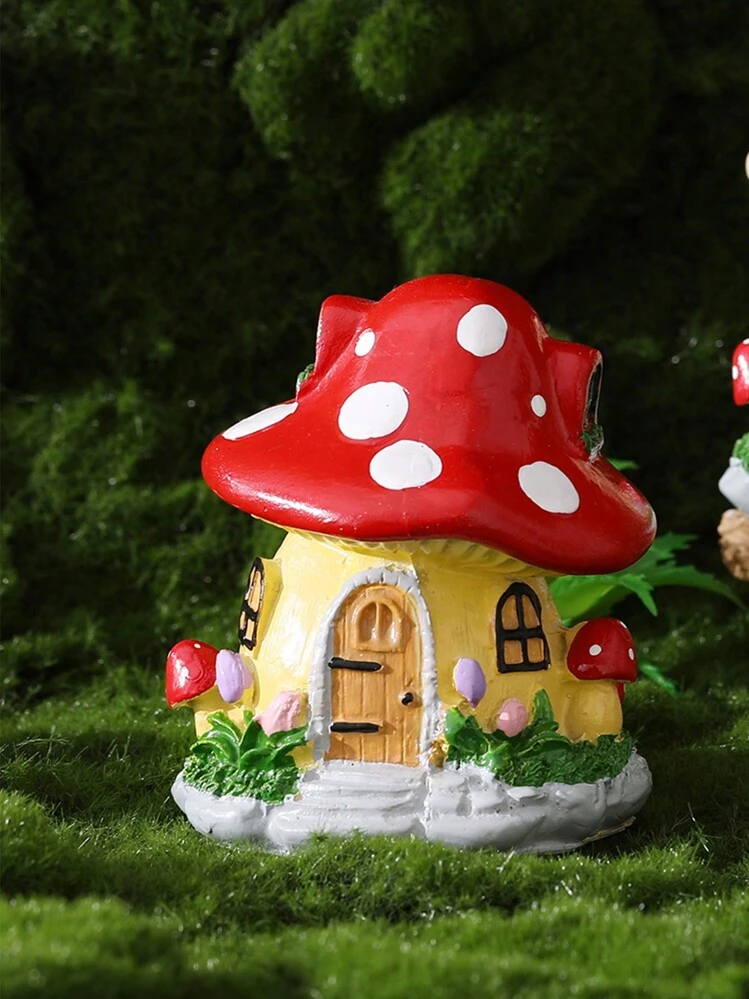 1 Peça Decoração De Resina De Casa De Cogumelo De Desenho Animado Criativo - Multicolorido - Ver 1