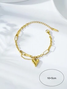 1入組INS風格韓版簡約鈦鋼心形鍊女士手鏈，心形吊墜 - 愛心手鍊 - 查看 3