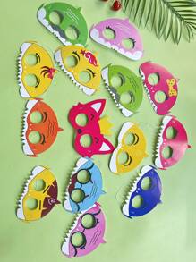 14 piezas de accesorios de fiesta, máscaras con patrón de tiburón de dibujos animados, adecuadas para varios tipos de fiestas temáticas - Multicolor - Ver 3