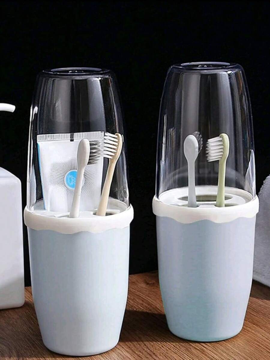 1/2 件便携式牙刷盒，北欧透明设计 PP 便携式牙刷携带盒，适用于户外家居浴室装饰返校 - 藍色 - 查看 1