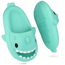 儿童鲨鱼云拖鞋幼儿男孩女孩可爱淋浴拖鞋鲨鱼凉鞋海滩泳池速干 - 薄荷綠 - 查看 1
