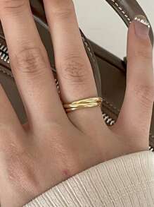 GAGAFEEL 1pc Sterling S925 Silver Vintage Elegant Fashionable Plated Golden Three Lines Geometric Minimalist Layers Finger Ring For Women Daily Life Party Friendship Jewelry GifPlatedt