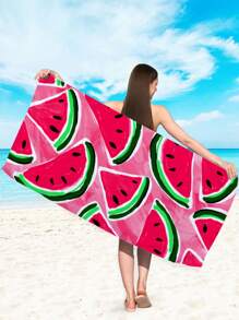 1pc Fruit Watermelon Pattern Beach Towel, Ultra-Fine Fiber Printed Quick-Drying Absorbent Towel For Swimming, Beach, Travel, Hiking And Camping Summer Travel, Vacation Holiday Bathroom Decor Beach Essentials