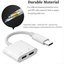 1 pieza Adaptador de auriculares White 2 en 1 con doble Tipo-C y divisor USB-C con conector Aux para carga, compatible con Huawei Samsung Xiaomi