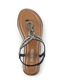 Women's Fashion Sandals, Dressy Summer Bohemian T-Strap Comfortable Summer Flats Sandals For Vacation - 黑色-萊茵石 - 查看 6