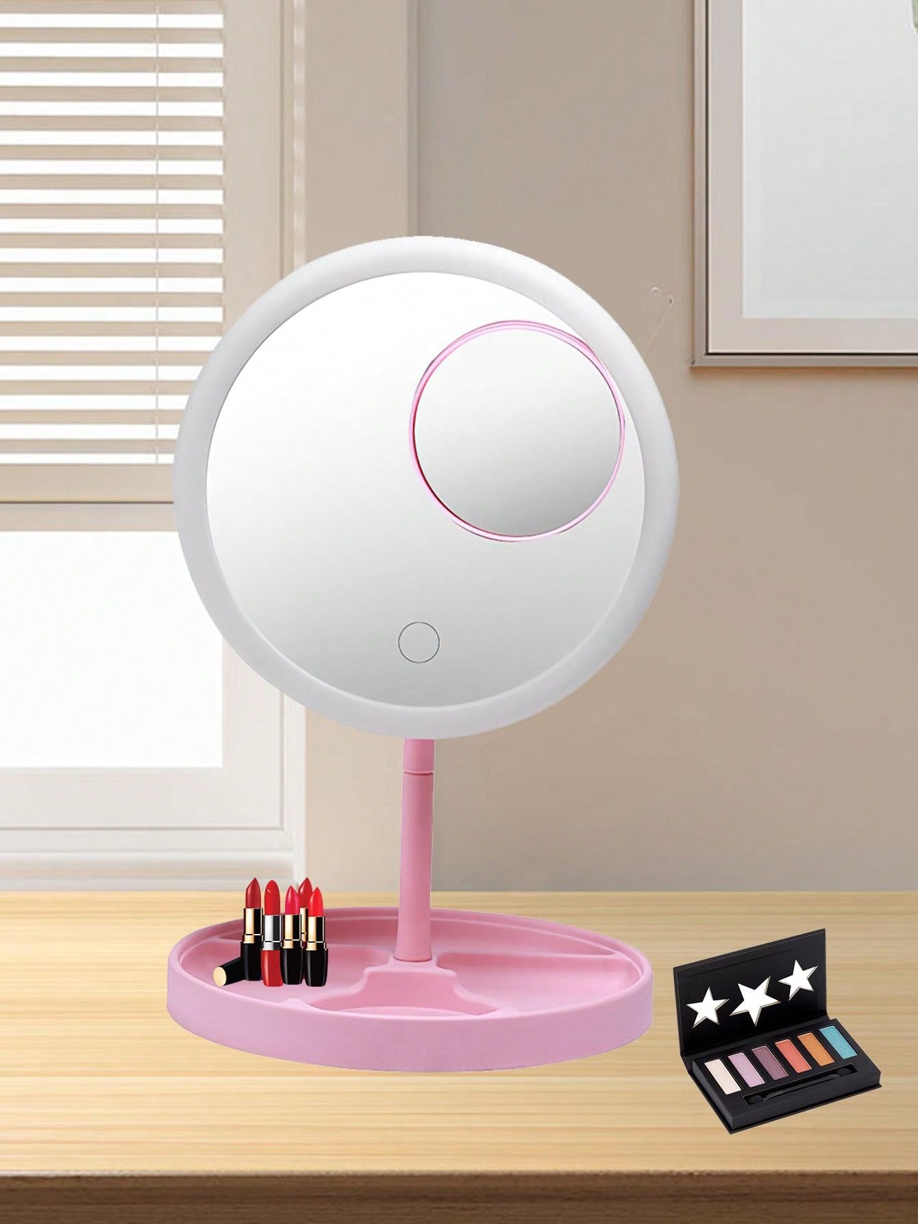 Foldable Makeup Mirror With Led Light And Small Mirror, Tabletop Vanity