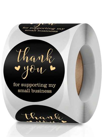 500Pcs/Roll Gift Wrapping Stickers Thank You Paper Black Packaging Self Adhesive Label,Christmas Valentine Day