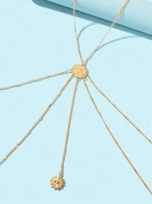 1pc Boho Chic Gold Layered Eye Charm Body Chain Women Crossover Bikini Rave Nightclub Body Jewelry - Gold - View 3