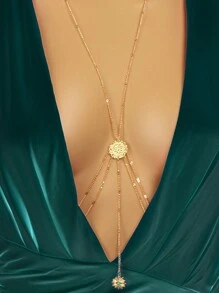 1pc Boho Chic Gold Layered Eye Charm Body Chain Women Crossover Bikini Rave Nightclub Body Jewelry - Gold - View 1