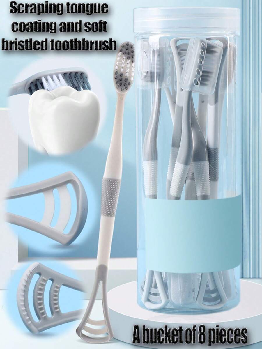 Ultraclean Soft Bristles Flat Head Toothbrush With Tongue Cleaner, Gray ...