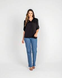 CAMISA ACETINADA MANGA 7/8 PRETO