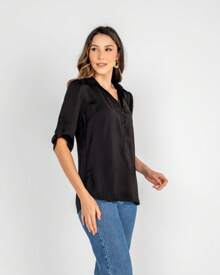CAMISA ACETINADA MANGA 7/8 PRETO