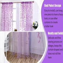 1PC/2pcs Willow Leaf Window Curtain Voile Tulle Room Salix Leaf Sheer Vine Curtain Voile Panel Drapes Curtain Purple Willow Leaf Curtain For Living Room, Bedroom, Balcony