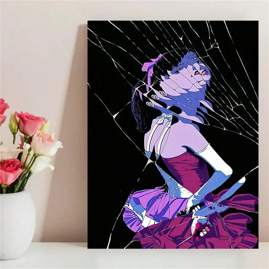 1張破碎的動漫女孩海報,牆藝,牆飾,帆布印刷,帆布藝術,咖啡店裝飾,客廳和房間裝飾,無框 - 彩色 - 查看 1