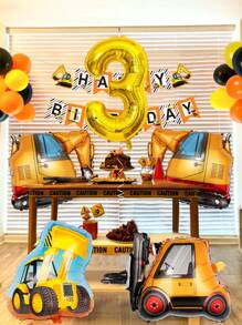 24 件工程车主题套装，含生日横幅、推土机、挖掘机、叉车铝箔气球，适用于建筑主题派对、生日装饰、圣诞节 - 彩色 - 查看 3