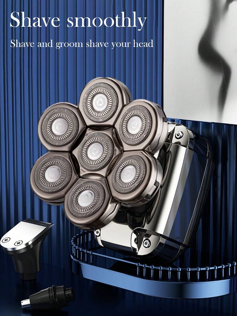 1pc Electric Shaver For Bald Men, Intelligent Rechargeable 7Blade Head Shaver, Hair Clippers