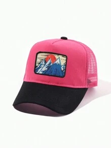 1pc Sunrise Logo Embroidery Baseball Cap Or Sunshade Net Hat With Mt. Fuji Badge Patch Suitable For Daily Wear - Multicolor - View 5