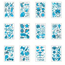 12pcs/Set Blue Glow-In-The Dark Tattoo Sticker Nightclub Bar Music Festival Rave Party Tattoo Sticker Fluorescent Note Glow Sticker - Blue - View 9