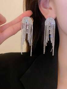 2 Chiếc Phóng Đại Nữ Kim Cương Giả Tua Rua Vòng Tròn Lớn Thả Bông Tai Hàng Ngày, Ngày Và Đảng Phụ Kiện - Bạc - Xem 8