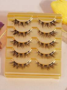 MAANGE 5 Cặp mi giả tự nhiên và mềm mại, thân mi trong suốt, thích hợp sử dụng hàng ngày, kiểu hoạt hình, vật dụng cần thiết khi đi du lịch, mi giả dạng dải. - màu đen - Xem 9