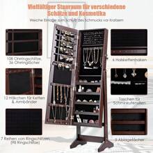 Jewelry Cabinet With Mirror, Jewelry Stand With Storage Space, Mirror Cabinet Jewelry Storage Lockable For Jewelry & Cosmetics - 棕色 - 查看 3