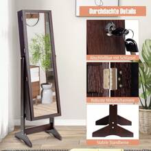 Jewelry Cabinet With Mirror, Jewelry Stand With Storage Space, Mirror Cabinet Jewelry Storage Lockable For Jewelry & Cosmetics - 棕色 - 查看 4
