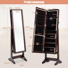 Jewelry Cabinet With Mirror, Jewelry Stand With Storage Space, Mirror Cabinet Jewelry Storage Lockable For Jewelry & Cosmetics - 棕色 - 查看 5