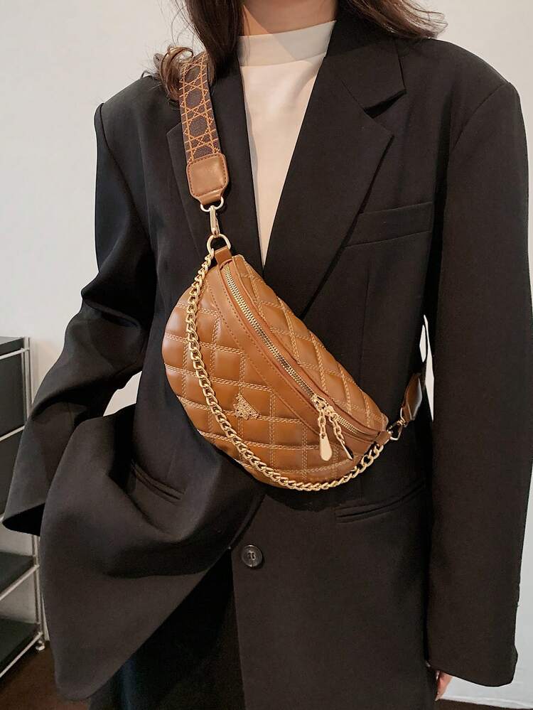Bolso Retro De Cadera De Color Sólido, Estilo Casual Y Callejero Para Uso Diario, Viaje Y Vacaciones, Correa Ajustable, Mujeres - Marrón - Ver 2